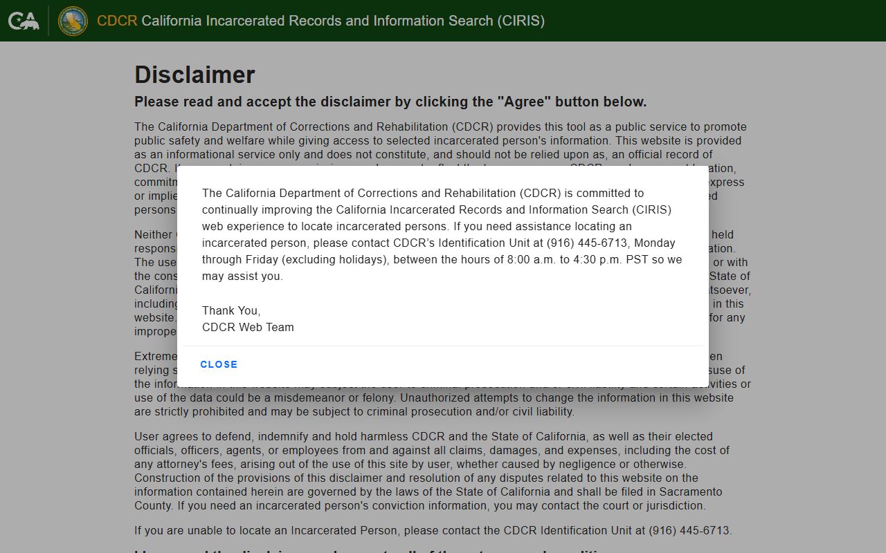 Madera County inmate population CDCR CIRIS state prison search portal