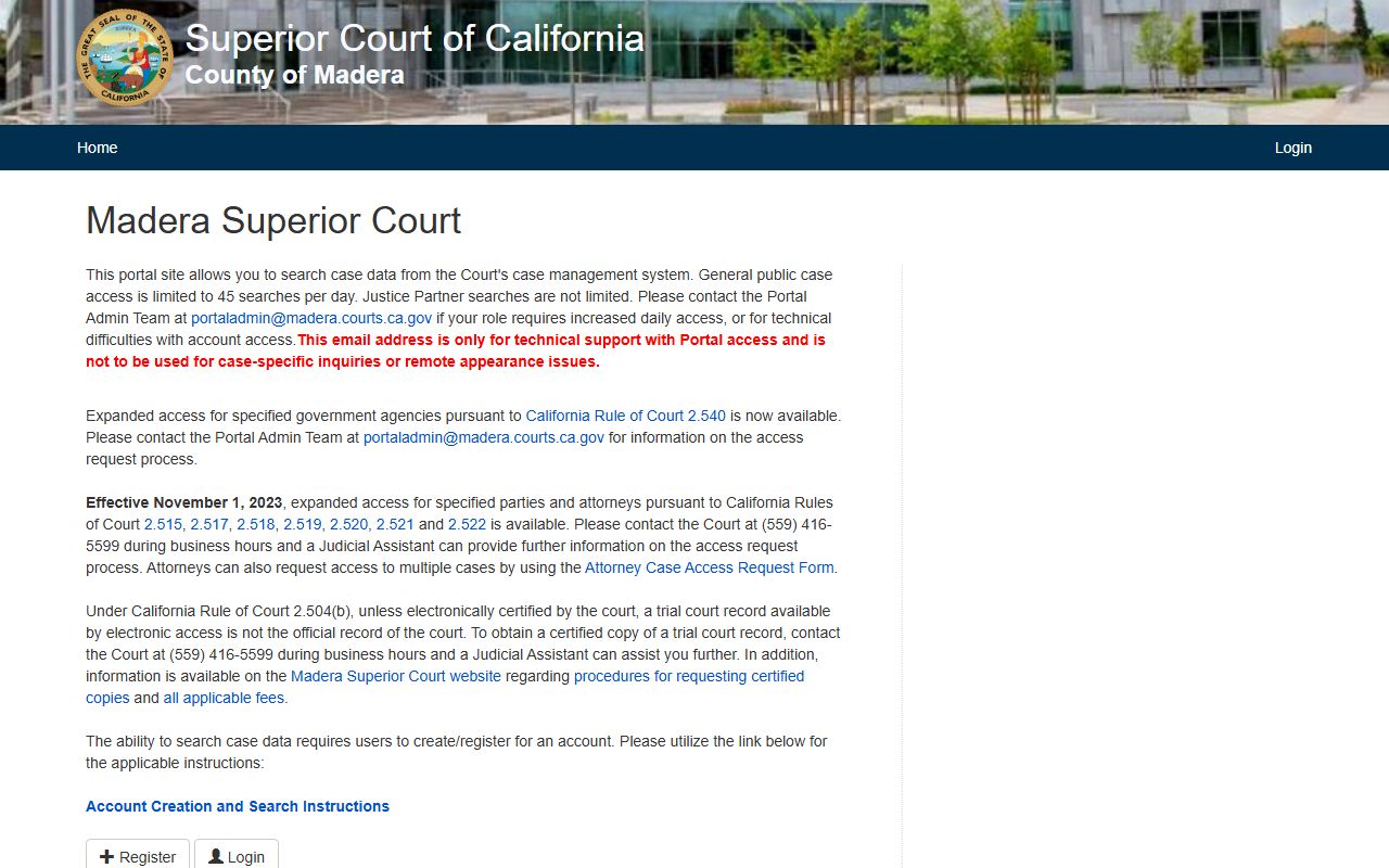 Madera County court records after jail arrest Superior Court public portal
